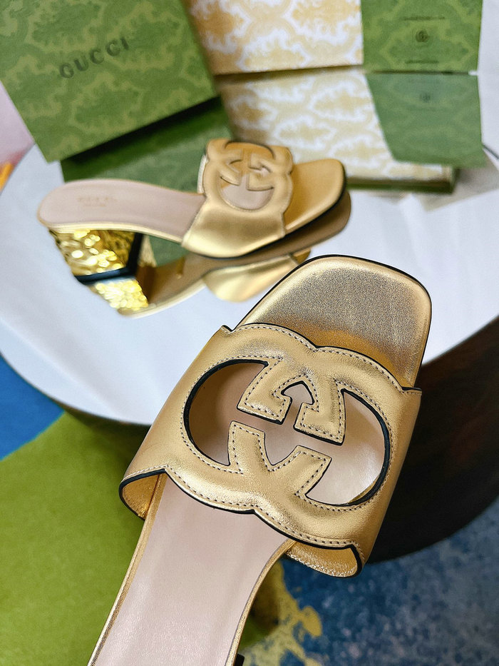 Gucci Cut Leather Interlocking G Sandals Gold SNG051401