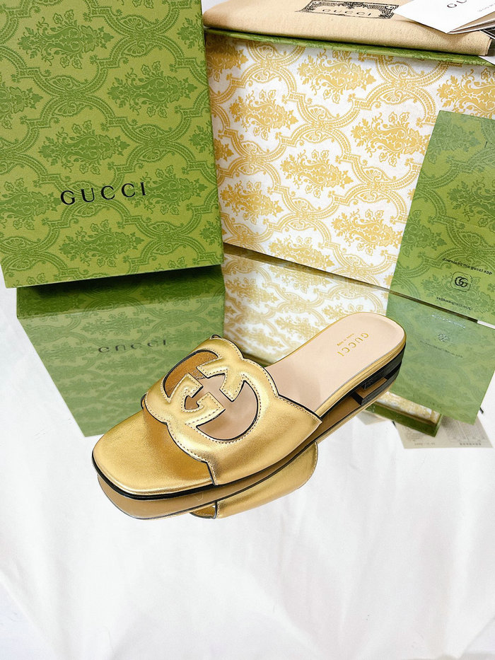 Gucci Cut Leather Interlocking G Sandals Gold SNG051402