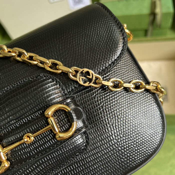 Gucci Horsebit 1955 lizard mini bag Black 675801