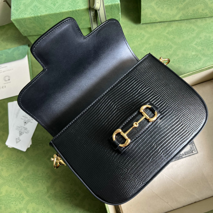 Gucci Horsebit 1955 lizard mini bag Black 675801