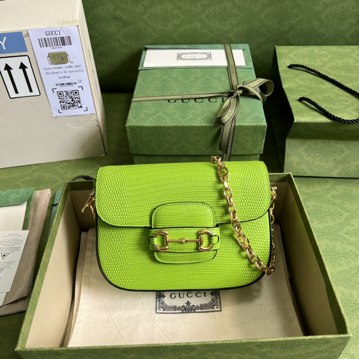 Gucci Horsebit 1955 lizard mini bag Pastel Green 675801