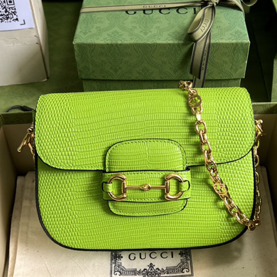 Gucci Horsebit 1955 lizard mini bag Pastel Green 675801