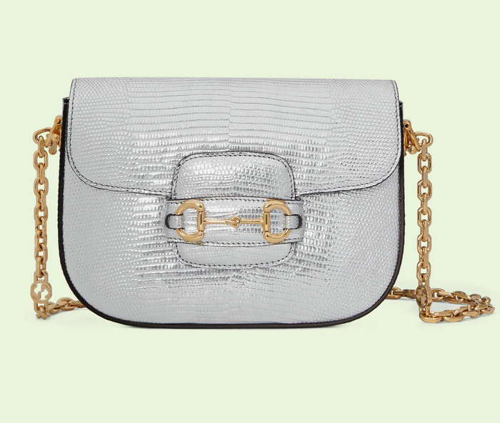 Gucci Horsebit 1955 lizard mini bag Silver 675801