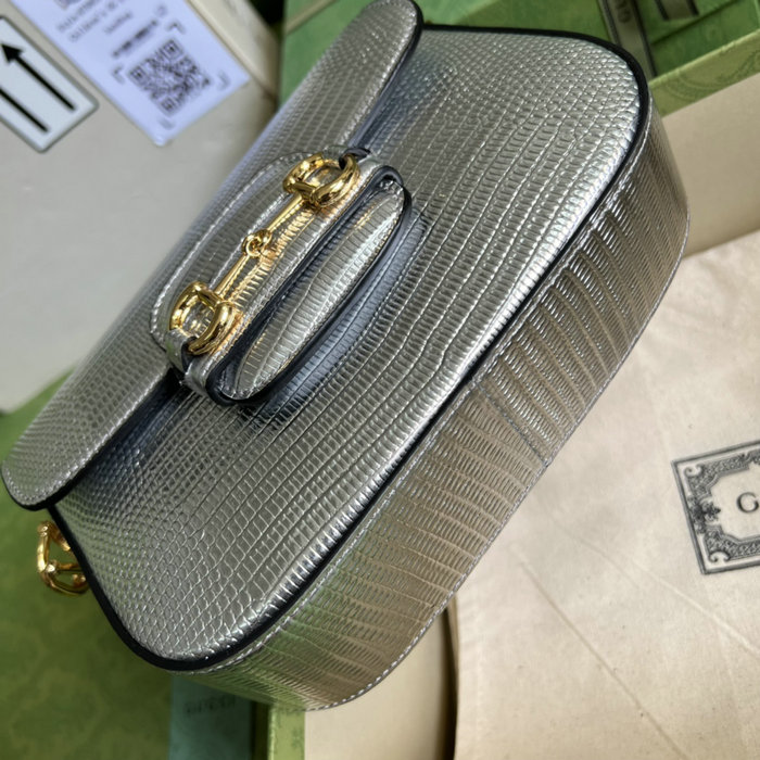 Gucci Horsebit 1955 lizard mini bag Silver 675801