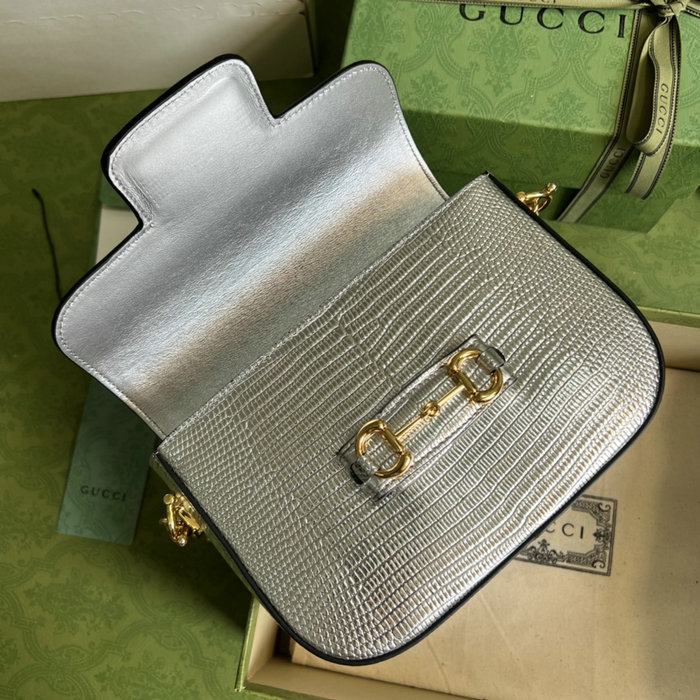 Gucci Horsebit 1955 lizard mini bag Silver 675801