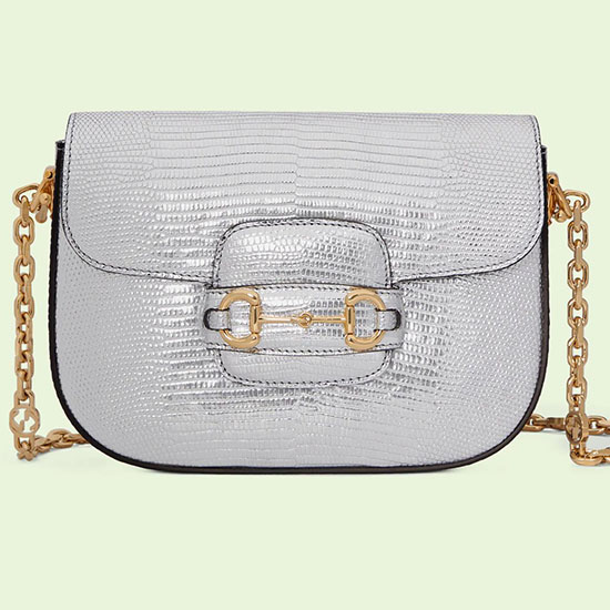 Gucci Horsebit 1955 lizard mini bag Silver 675801