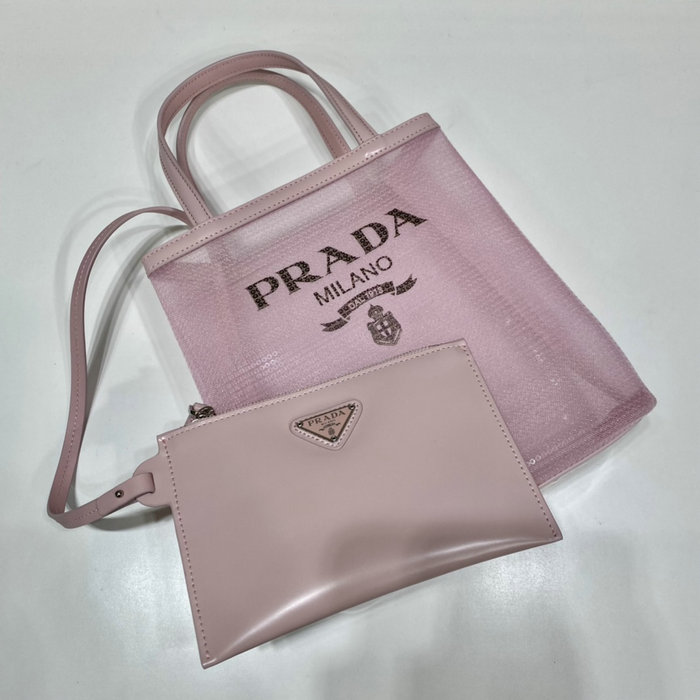 Prada Small sequined mesh tote bag Pink 1BG417