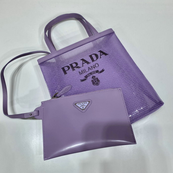 Prada Small sequined mesh tote bag Purple 1BG417