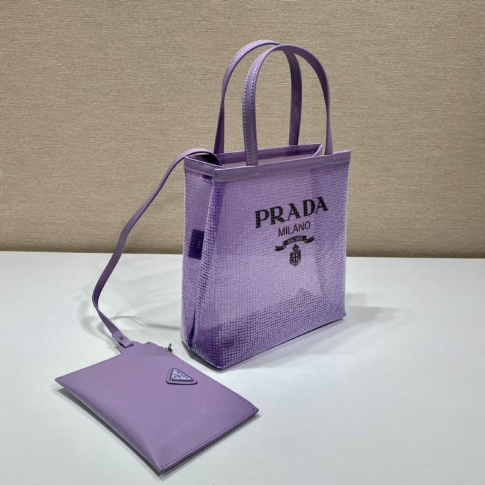 Prada Small sequined mesh tote bag Purple 1BG417