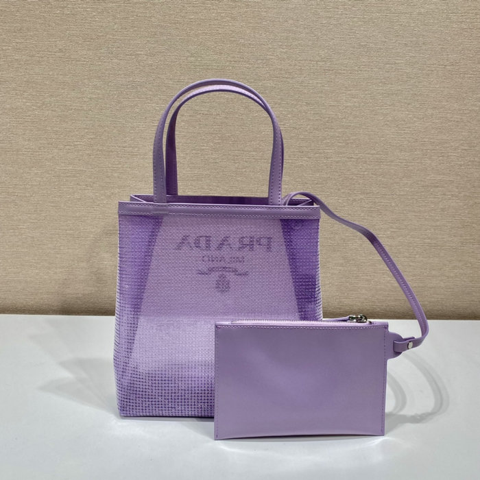 Prada Small sequined mesh tote bag Purple 1BG417