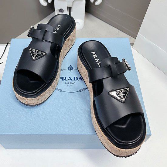 Prada Wedge Platform Sandals Black SDP051404