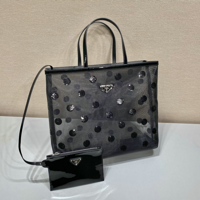 Prada mesh tote bag Black with Dots 1BG416