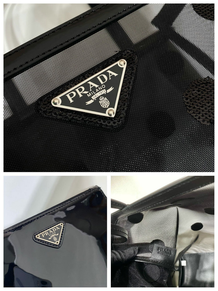 Prada mesh tote bag Black with Dots 1BG416