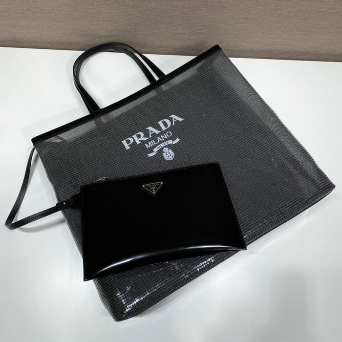 Prada sequined mesh tote bag Black 1BG416