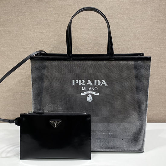 Prada sequined mesh tote bag Black 1BG416