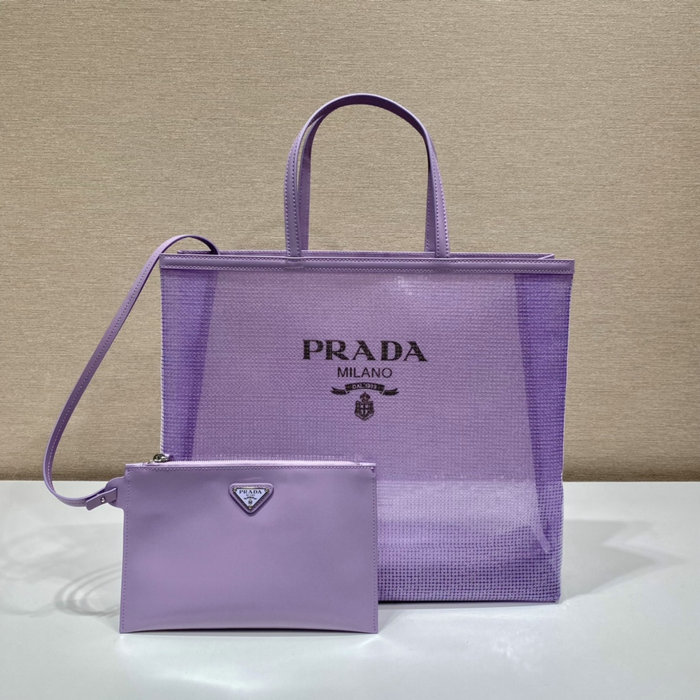 Prada sequined mesh tote bag Purple 1BG416