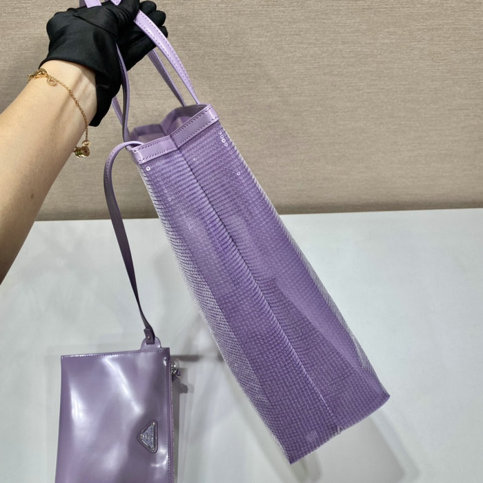 Prada sequined mesh tote bag Purple 1BG416