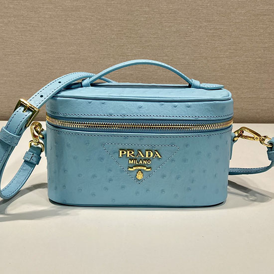 Prada Ostrich Veins Lether Mini Bag Blue 1BH202