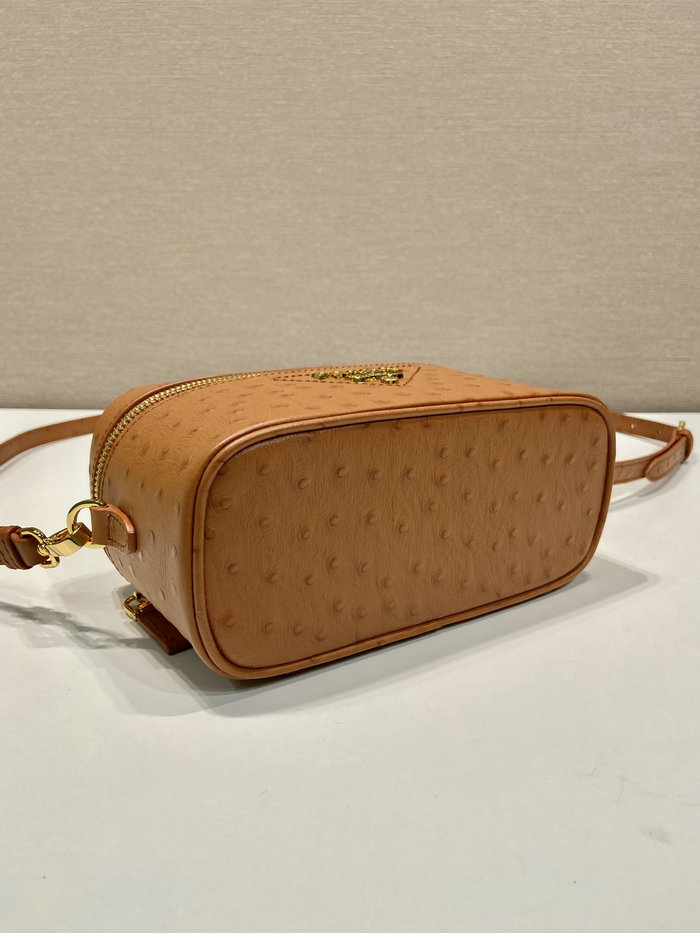 Prada Ostrich Veins Lether Mini Bag Brown 1BH202