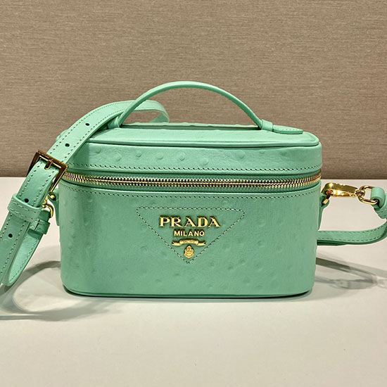 Prada Ostrich Veins Lether Mini Bag Green 1BH202