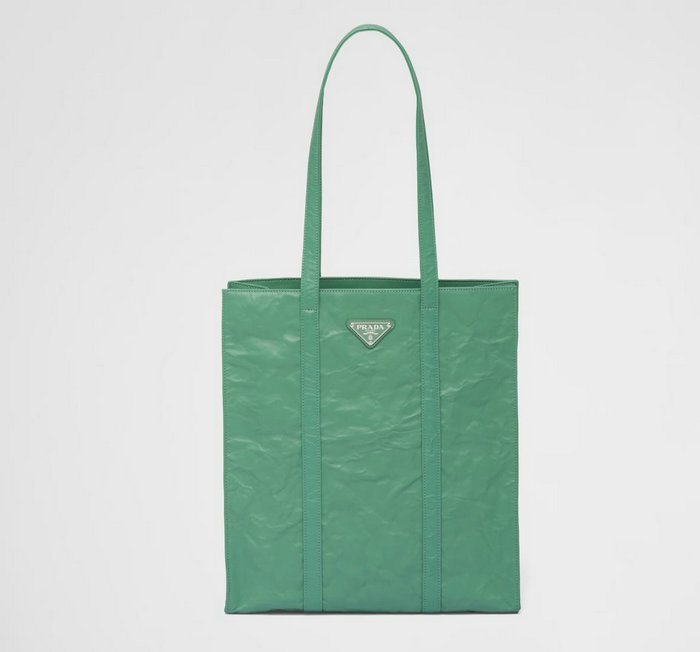 Prada Small antique nappa leather tote Green 1BG459