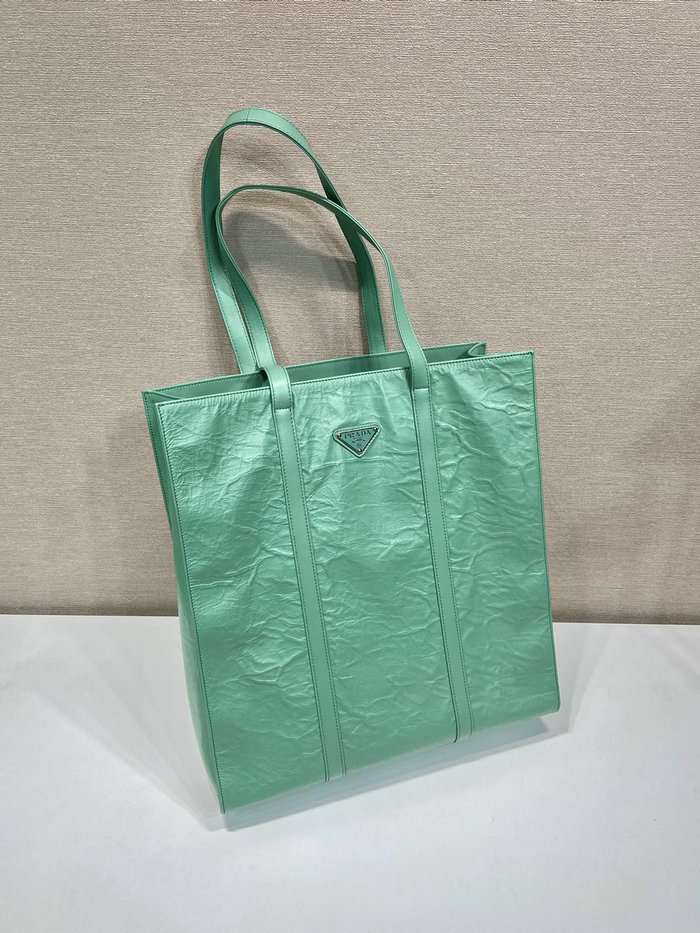 Prada Small antique nappa leather tote Green 1BG459