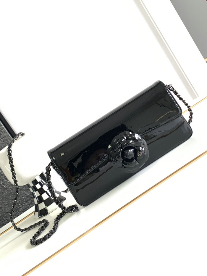 Small Chanel Patent Leather Shoulder Bag Black CF2301