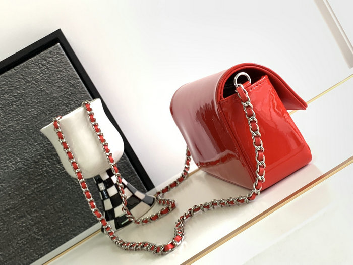 Small Chanel Patent Leather Shoulder Bag Red CF2301