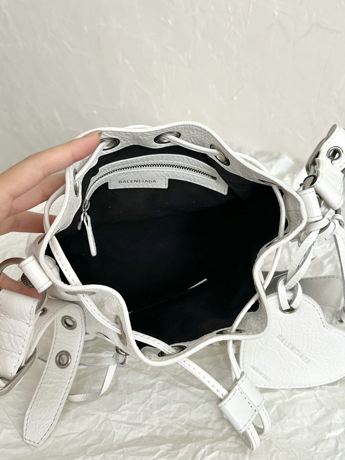 BALENCIAGA Le Cagole XS Leather Bucket Bag White B702431