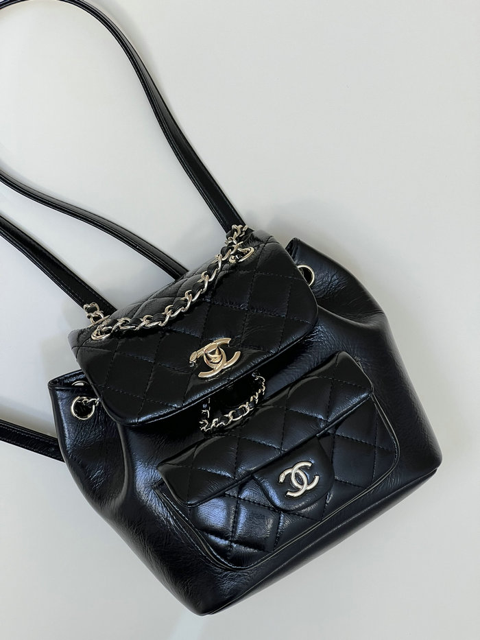 Chanel Shiny Calfskin Duma Backpack Black AS2908