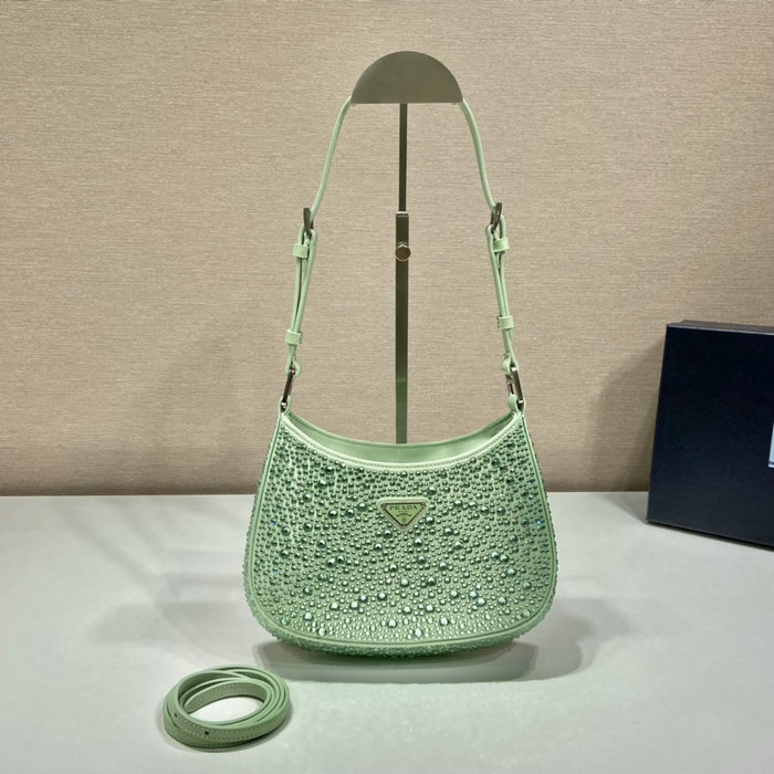 Prada Cleo satin bag with crystals Green 1BC169