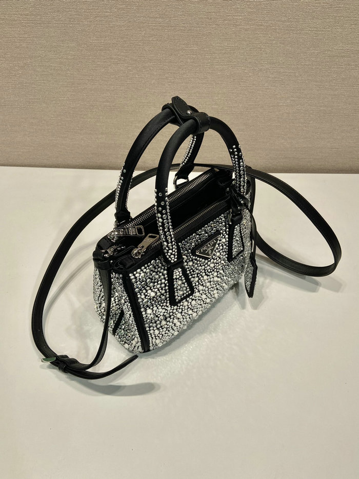 Prada Galleria satin mini-bag with crystals Black 1BA906