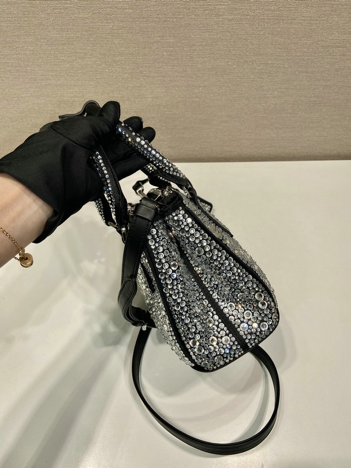 Prada Galleria satin mini-bag with crystals Black 1BA906
