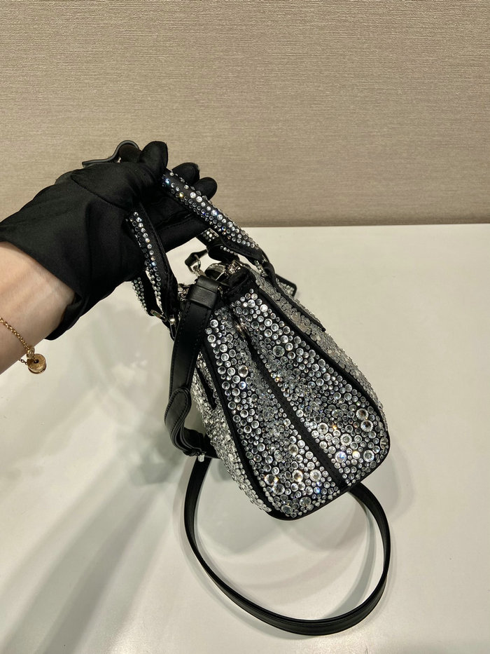 Prada Galleria satin mini-bag with crystals Black 1BA906