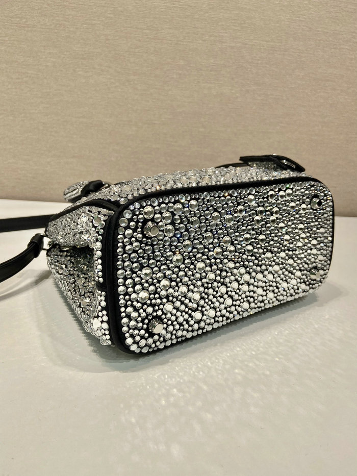 Prada Galleria satin mini-bag with crystals Black 1BA906