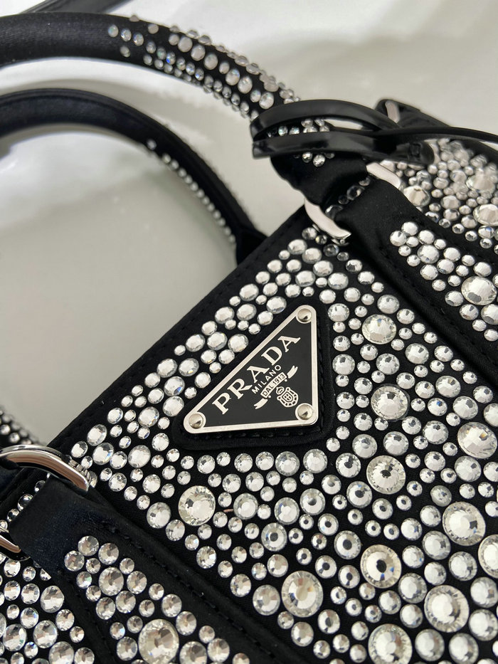 Prada Galleria satin mini-bag with crystals Black 1BA906