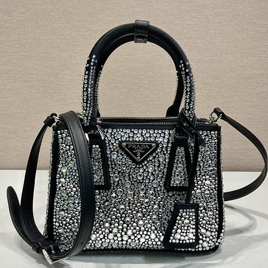 Prada Galleria satin mini-bag with crystals Black 1BA906