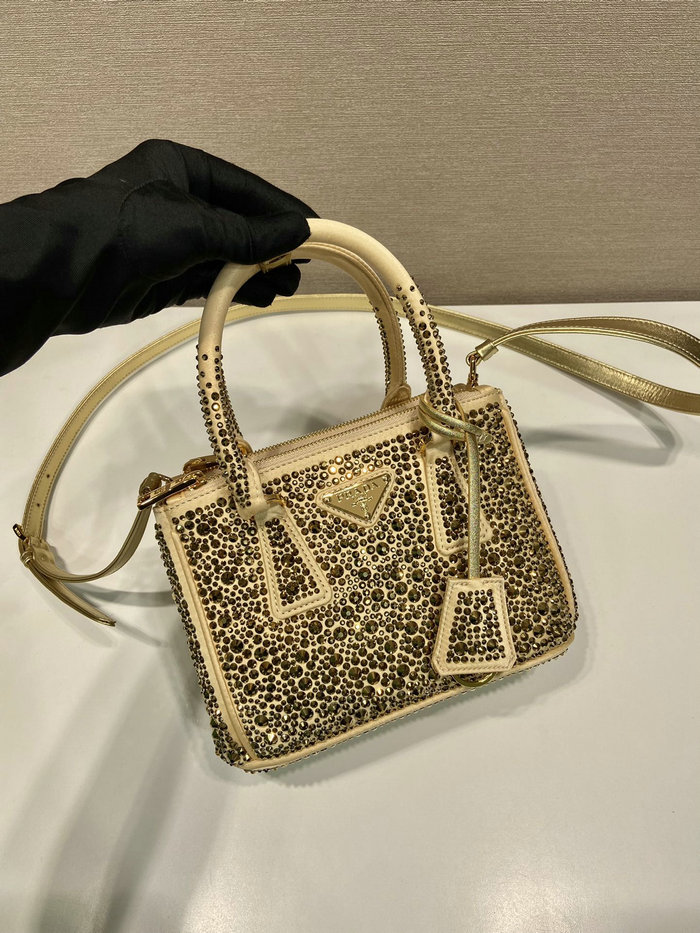 Prada Galleria satin mini-bag with crystals Gold 1BA906