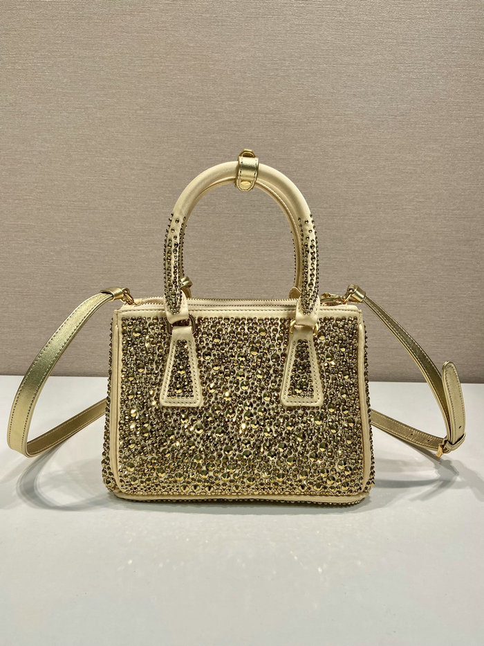 Prada Galleria satin mini-bag with crystals Gold 1BA906