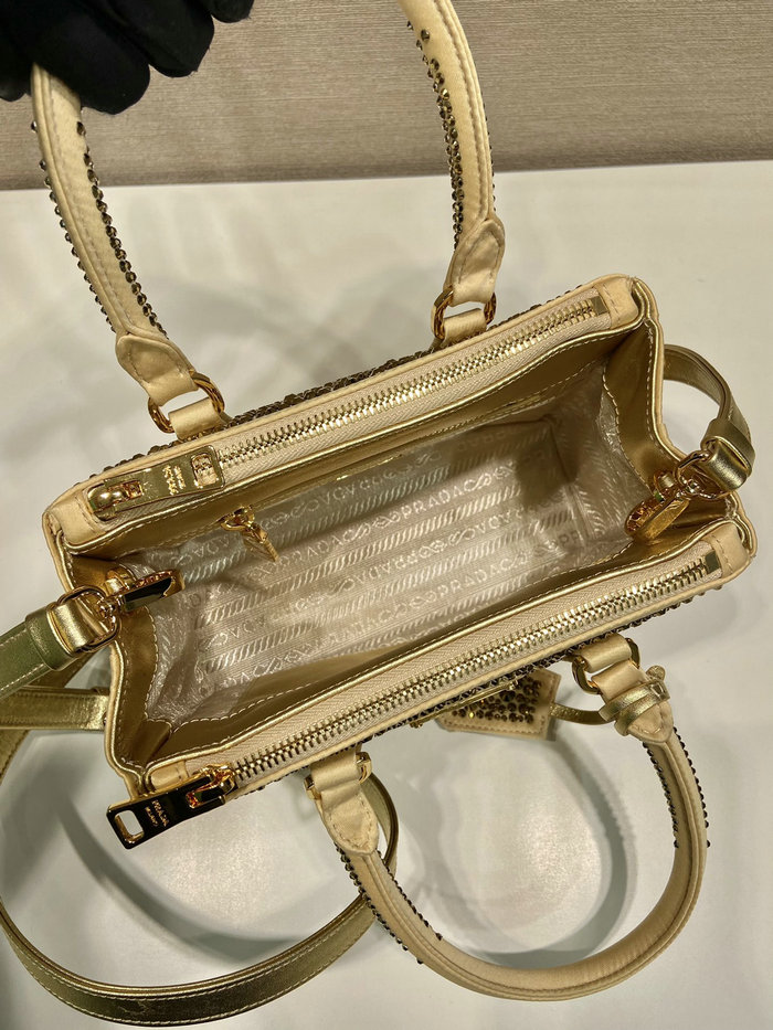 Prada Galleria satin mini-bag with crystals Gold 1BA906