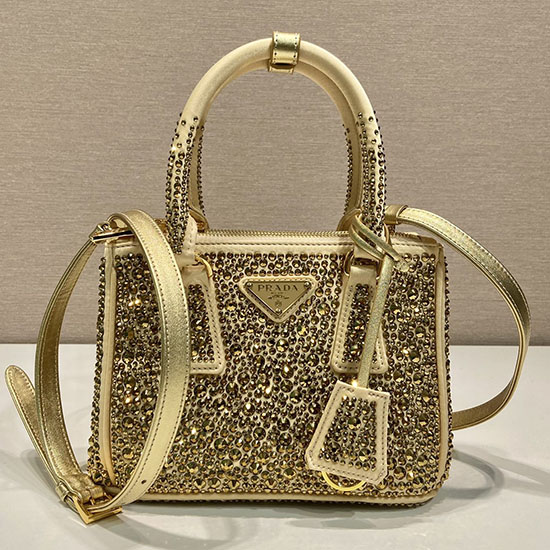 Prada Galleria satin mini-bag with crystals Gold 1BA906