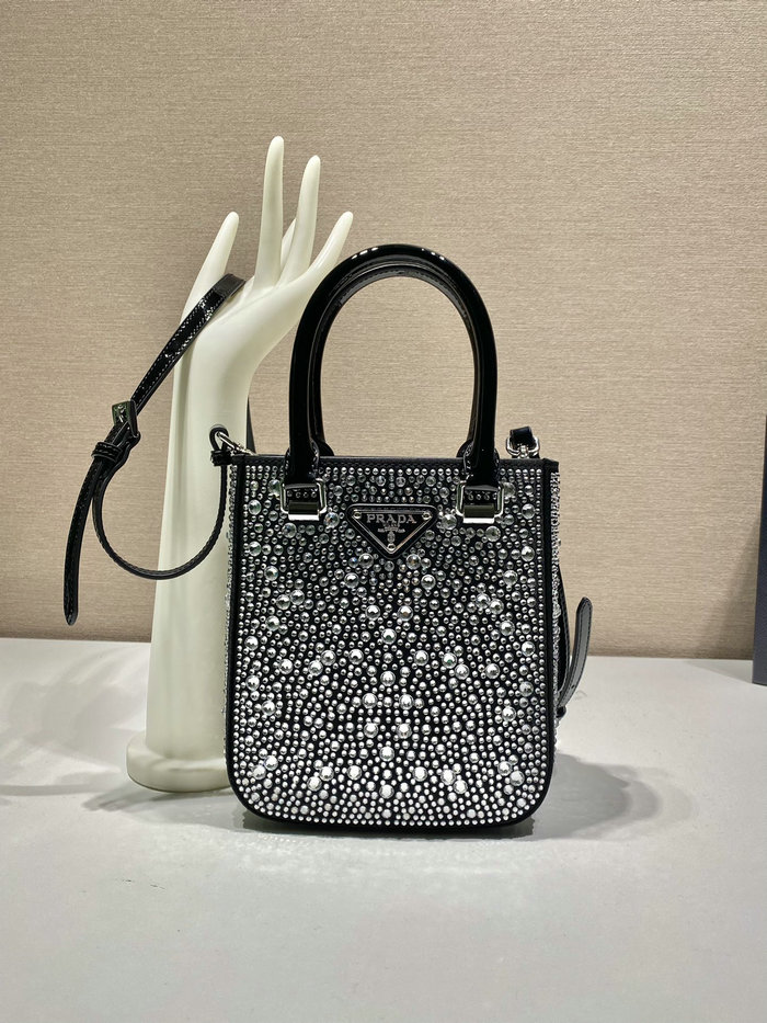 Prada Small satin tote bag with crystals Black 1BA331