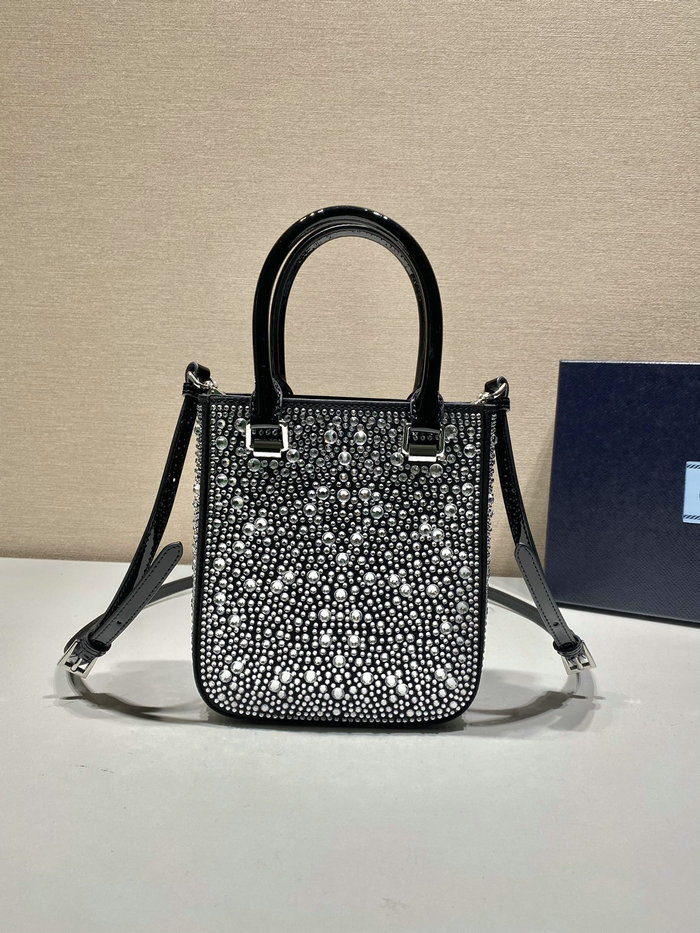 Prada Small satin tote bag with crystals Black 1BA331