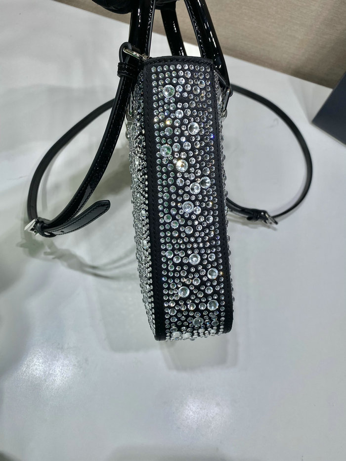 Prada Small satin tote bag with crystals Black 1BA331