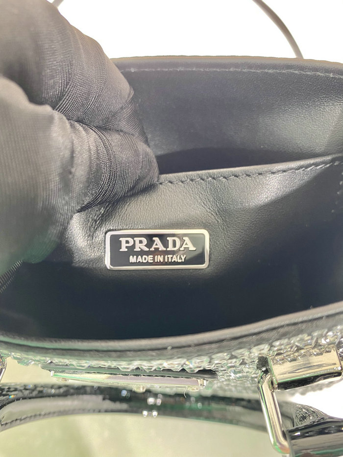 Prada Small satin tote bag with crystals Black 1BA331