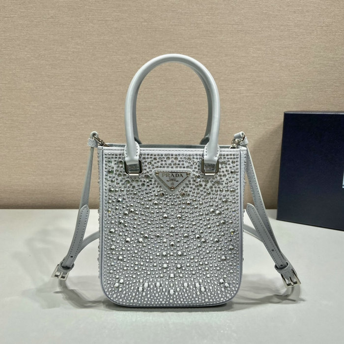 Prada Small satin tote bag with crystals Blue 1BA331