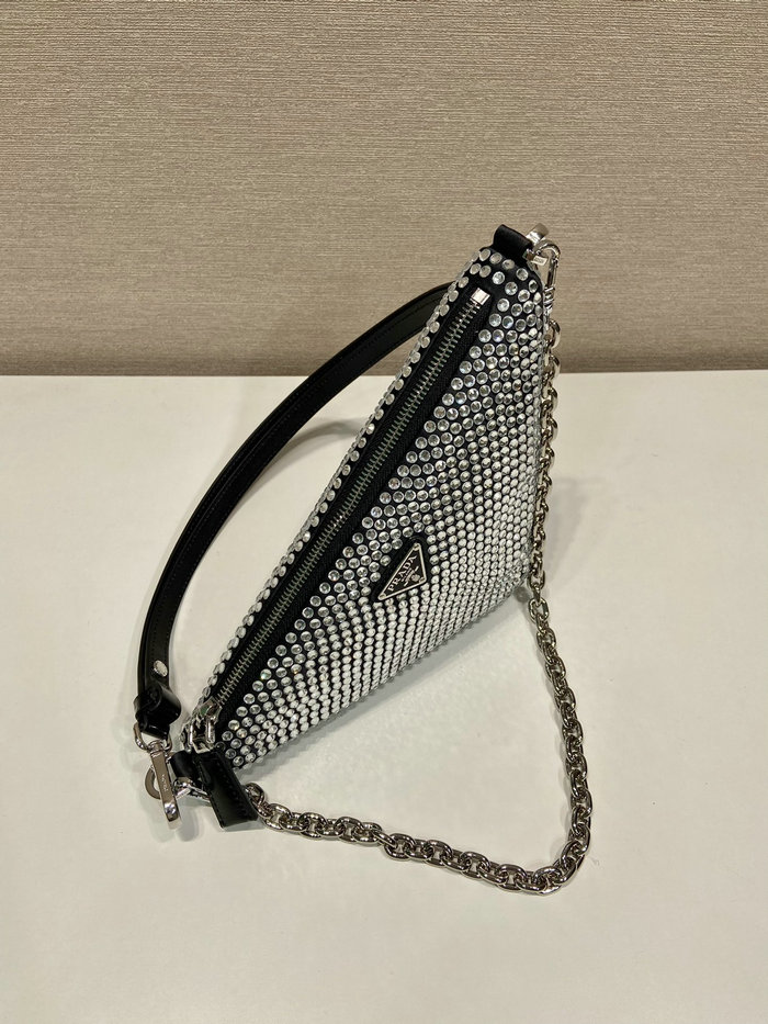 Prada Triangle satin mini-bag with crystals Black 1BC190