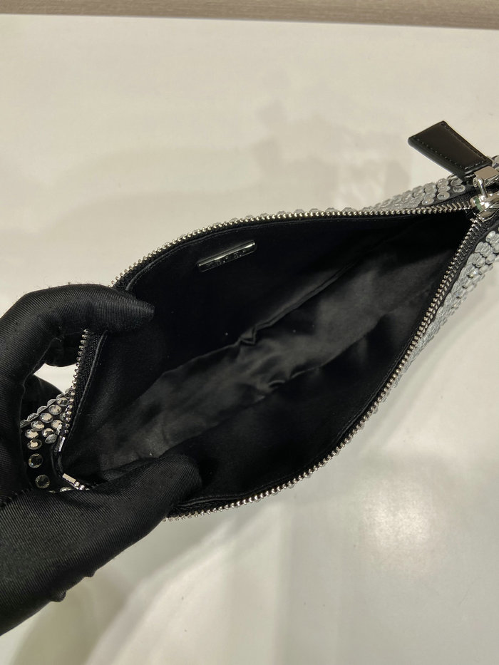Prada Triangle satin mini-bag with crystals Black 1BC190