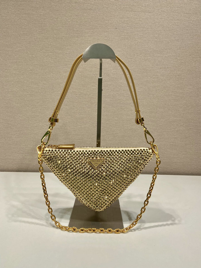 Prada Triangle satin mini-bag with crystals Gold 1BC190