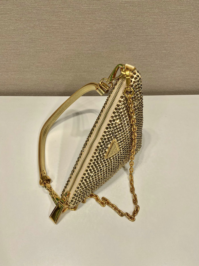 Prada Triangle satin mini-bag with crystals Gold 1BC190